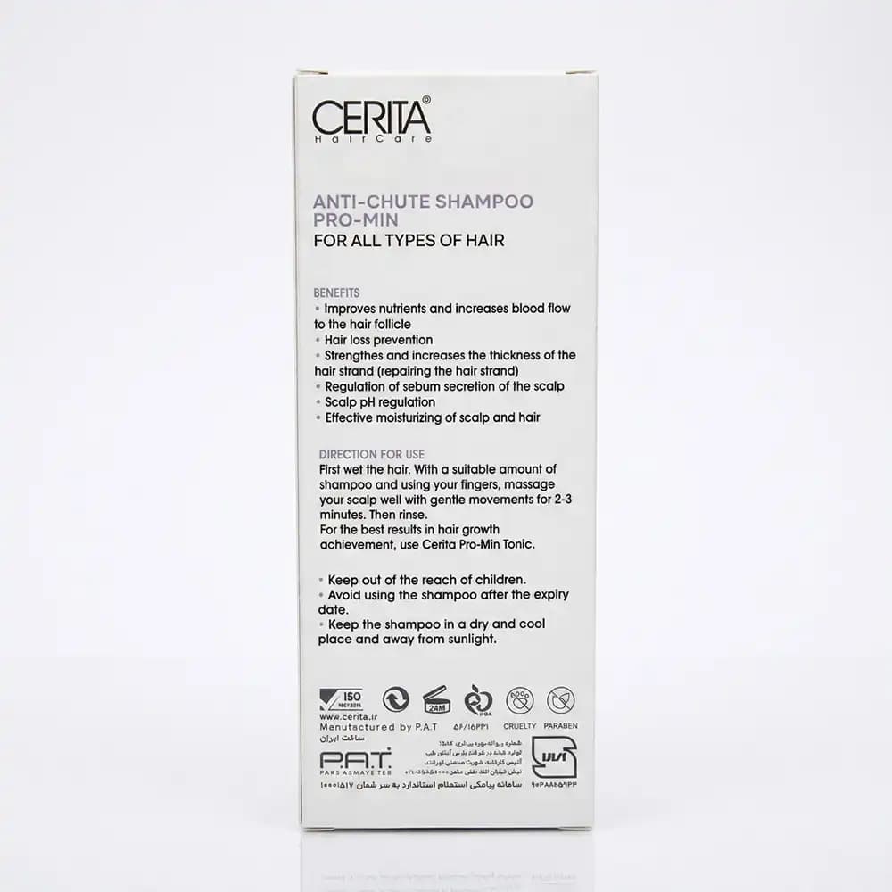 شامپو تقویت‌کننده و ضدریزش پرومین (Pro-Min) سریتا (Cerita) مناسب انواع مو حجم 200 میلی لیتری — تصویر ۵