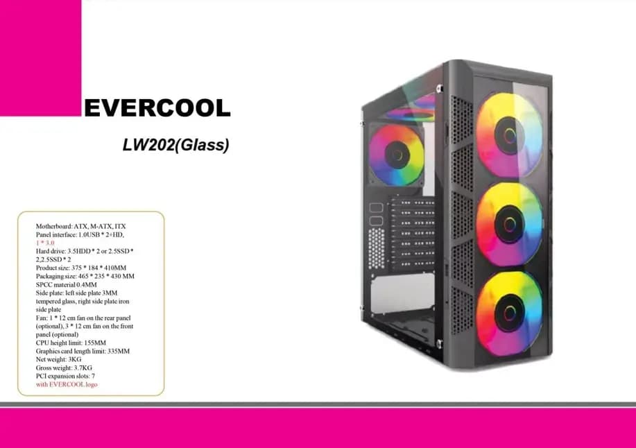 کیس Evercool-LW202 چهار فن Argb — تصویر ۵