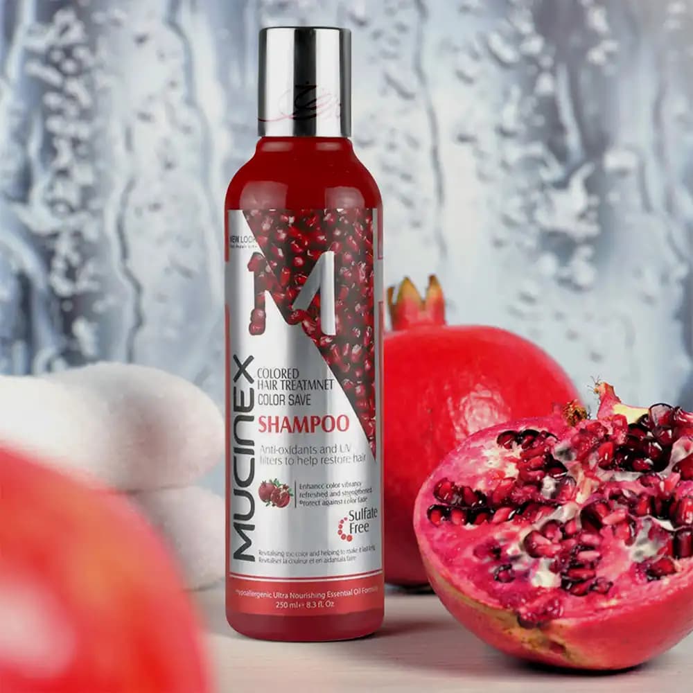 شامپو مخصوص موهای رنگ شده ماسینکس MUCINEX (فاقد سولفات) مدل انار حجم 250 میلی لیتر — تصویر ۳