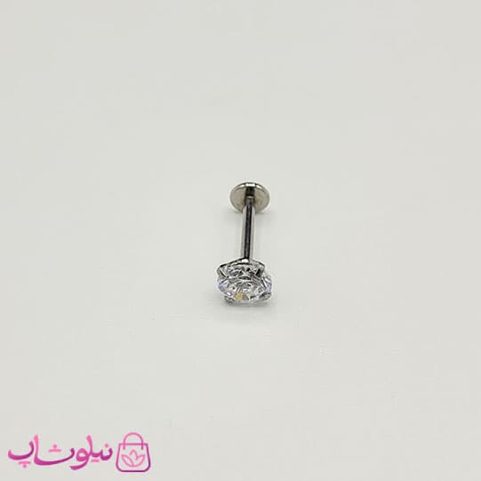 پیرسینگ گوش نگین دایره پایه نقره ای قفل تخت در 4 سایز