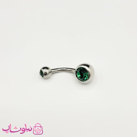پیرسینگ ناف استیل نقره ای مدل نگین سبز