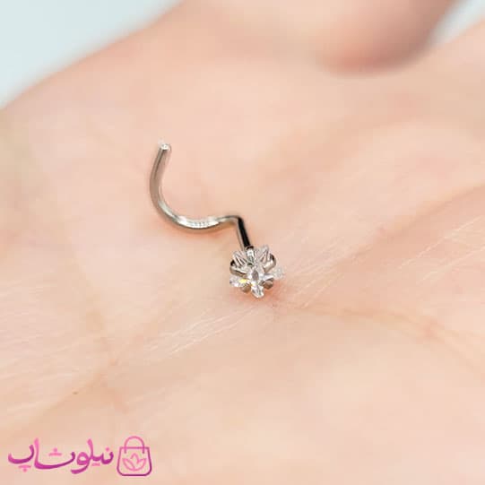 پیرسینگ بینی منحنی نقره ای رنگ نگین ستاره سفید 3 میل کد 56