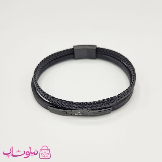 دستبند مردانه چرمی رولکس فول مشکی کیفیت مستر کد 1150 — تصویر ۷