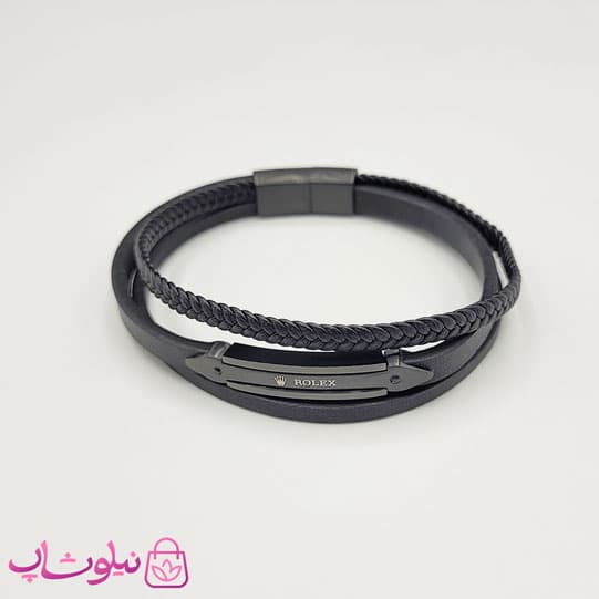 دستبند مردانه چرم استیل مدل رولکس رنگ مشکی کیفیت مستر کد 1150 — تصویر ۳