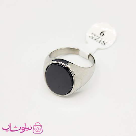 انگشتر مردانه استیل نقره ای با سنگ مشکی دایره ای کیفیت مستر کد 750