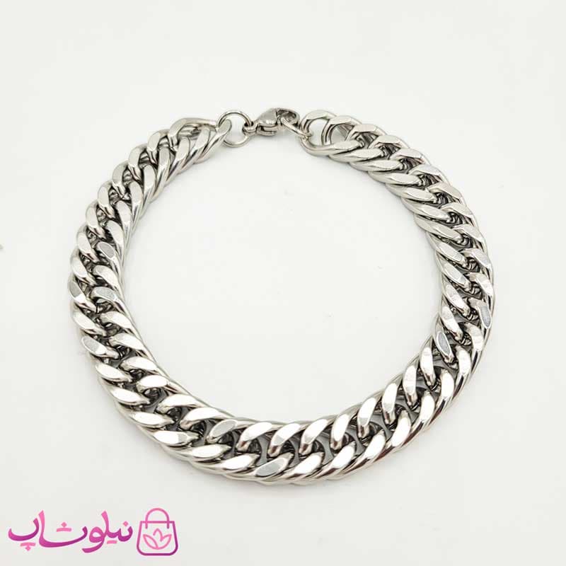 دستبند استیل مردانه طرح کارتیه نقره ای کد 300