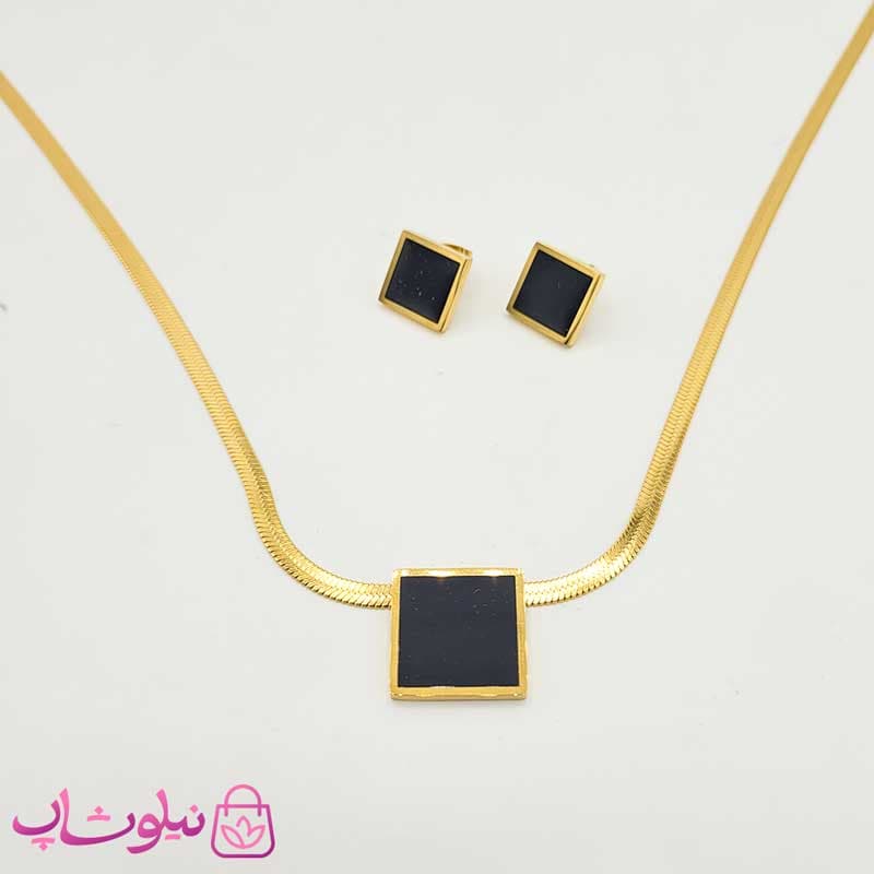 نیم ست دخترانه زنجیر ماری مدل مربع مشکی