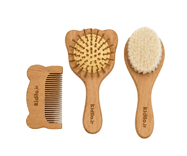 ست برس و شانه چوبی کودک Kidilo مدل Natural Care