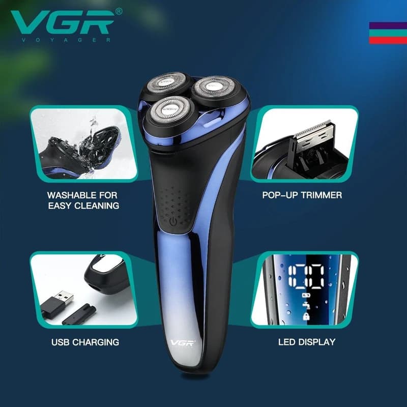 ماشین اصلاح صورت VGR V-306 | شیور چرخشی ضد آب با 90 دقیقه کارکرد — تصویر ۶