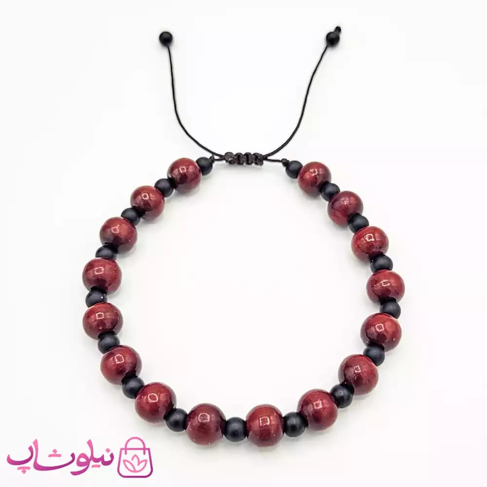 دستبند مهره ای مشکی زرشکی
