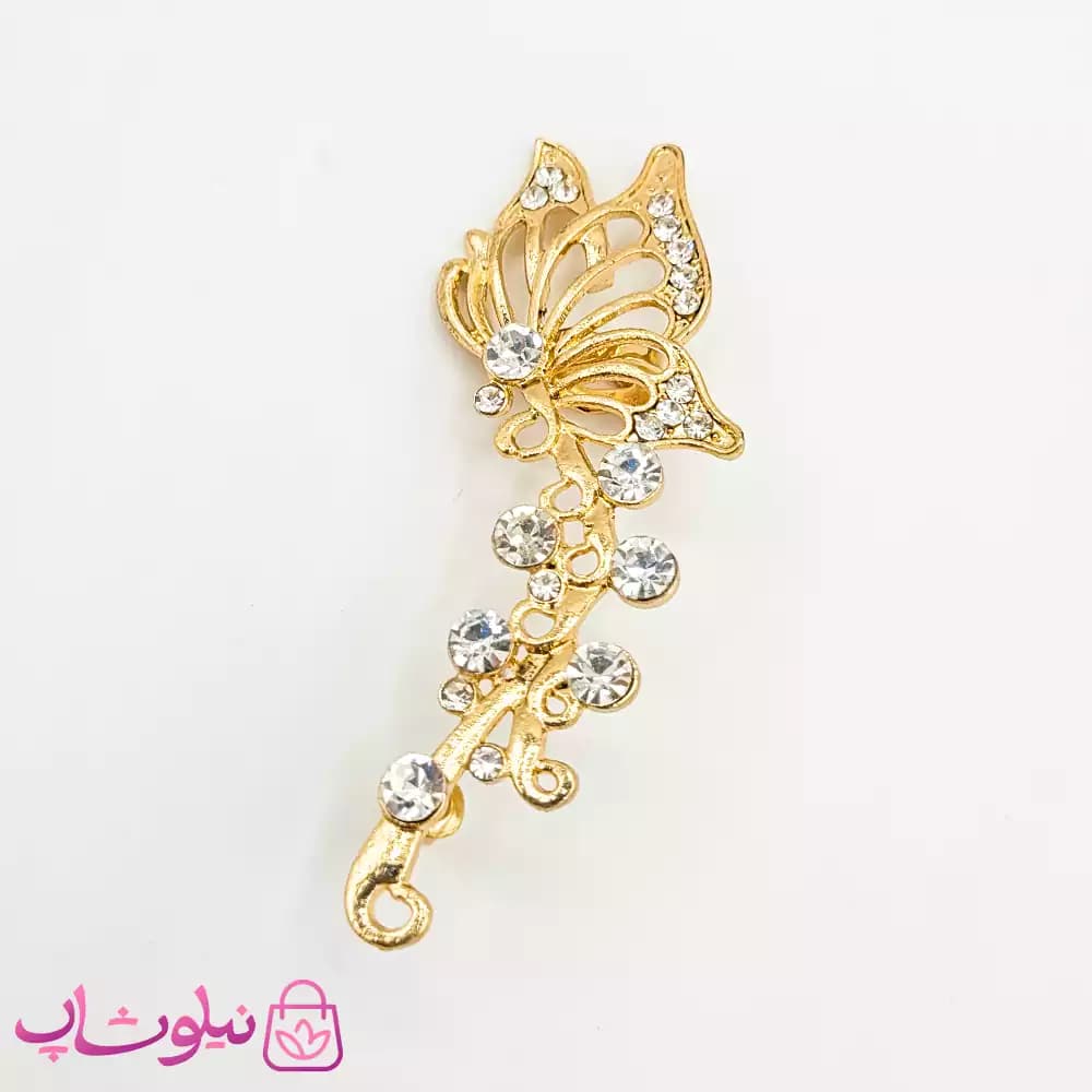 گوشواره لاله گوش نگین دار طرح پروانه — تصویر ۲