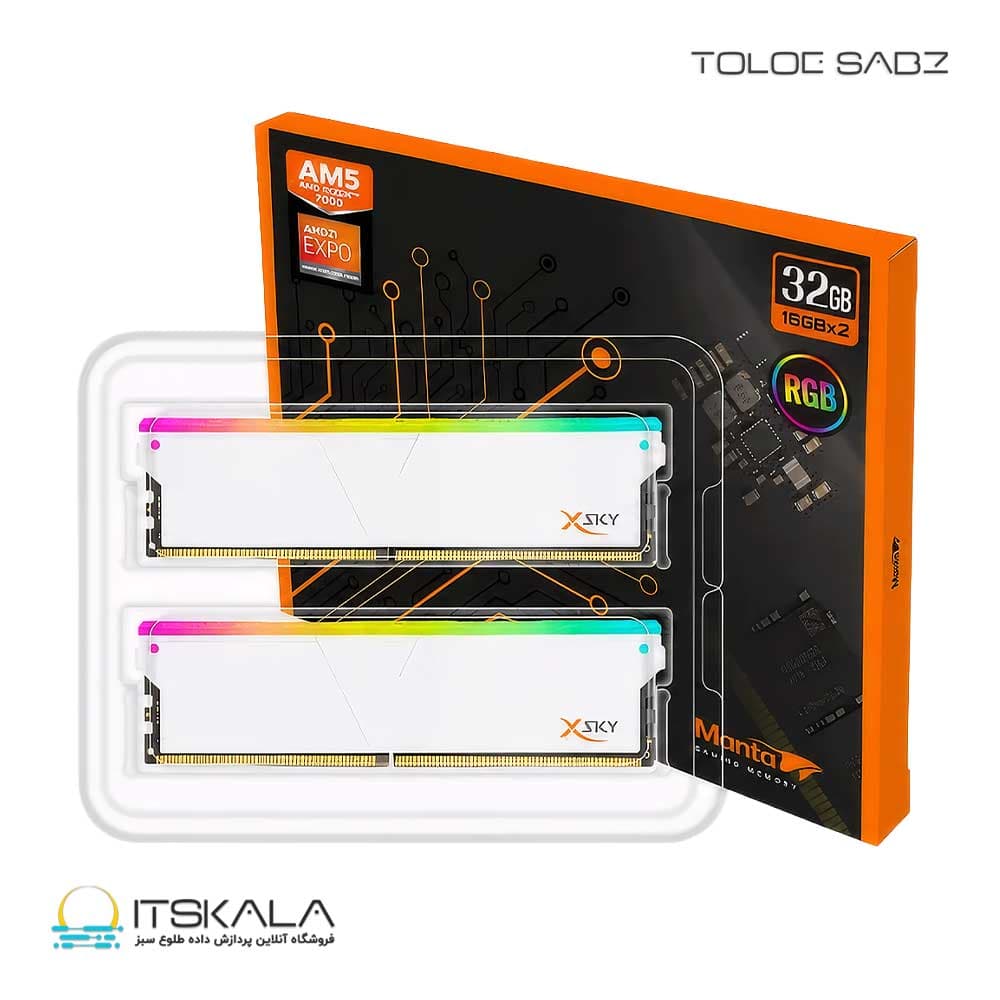 رم دسکتاپ وی کالر دو کاناله مدل Manta XSky Rgb 32GB 6400MHZ CL32 WHITE — تصویر ۳