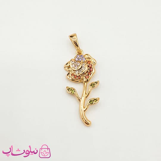 پلاک دخترانه ژوپینگ مدل گل با نگین رنگی کد 891 — تصویر ۲