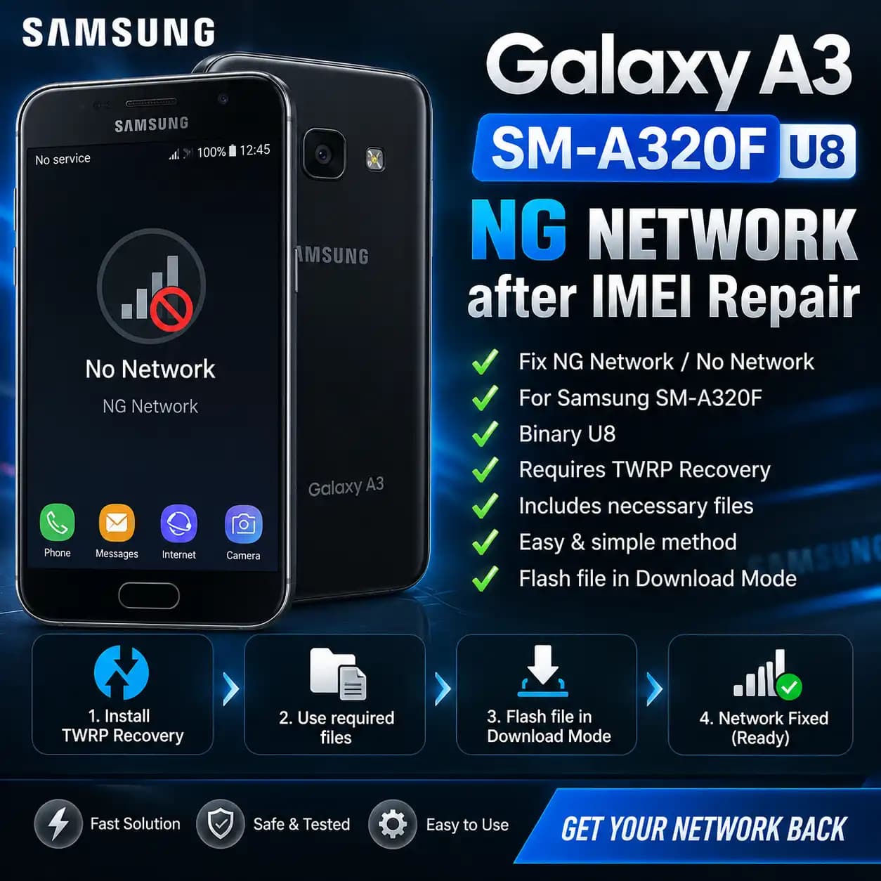 NG Network after IMEI Repair SM-A320F U8 | Samsung A3 ROOT — تصویر ۳