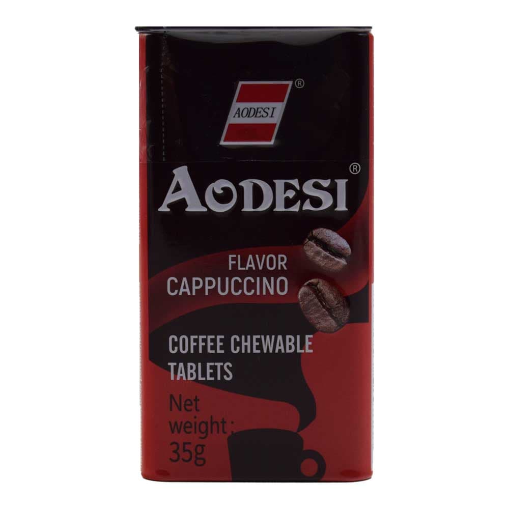 قرص قهوه آئودسی AODESI اصل قوطی فلزی با طعم کاپوچینو 35 گرمی