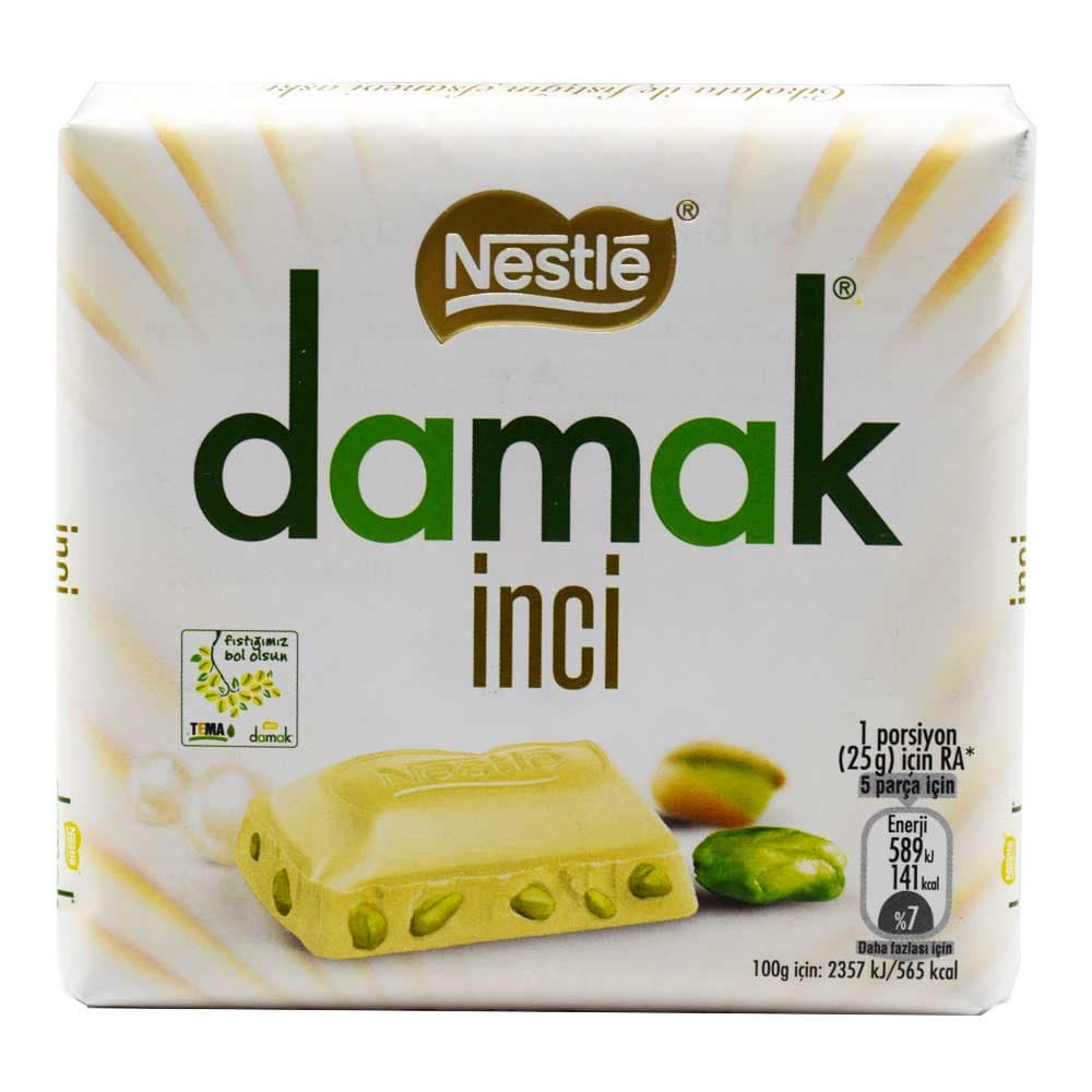 شکلات سفید تخته ای داماک DAMAK اصل ترکیه با مغز پسته وزن 60 گرم