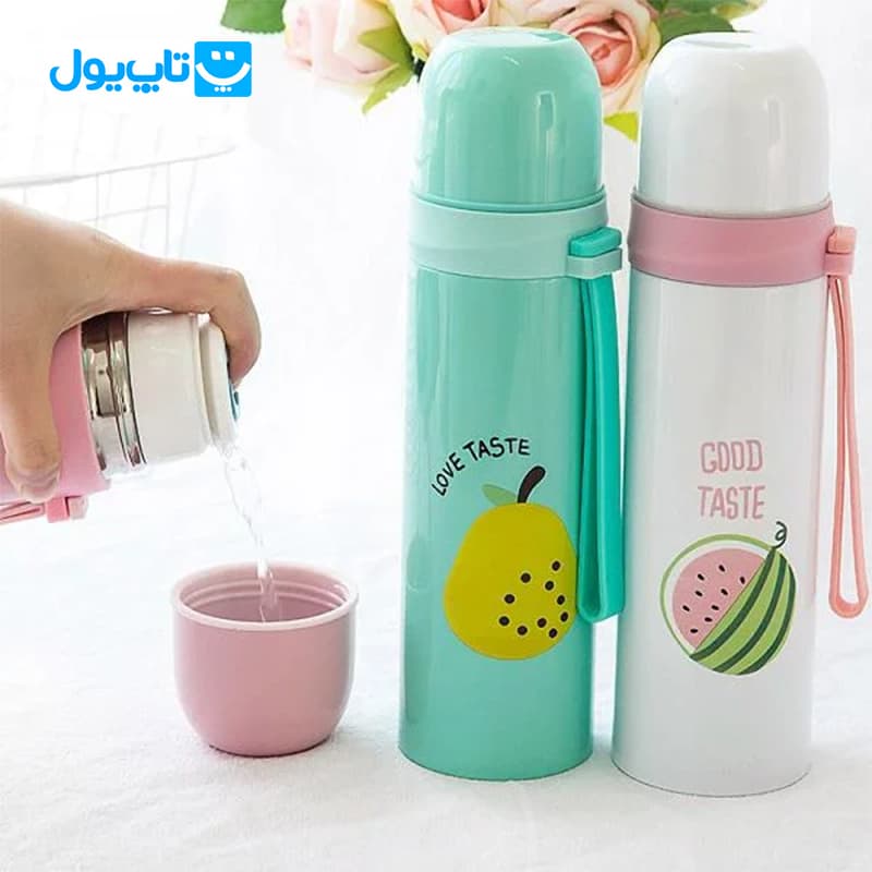 فلاسک استیل دو جداره گرم و سرد طرح میوه Love Taste بند سیلیکونی حجم 500 میلی‌لیتر — تصویر ۹