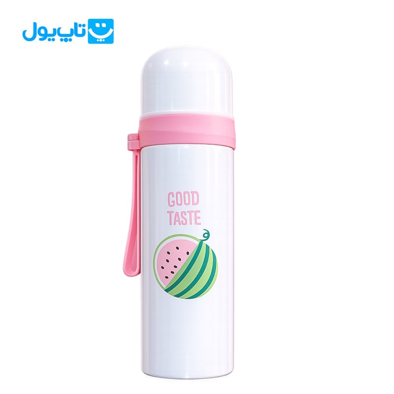 فلاسک استیل دو جداره گرم و سرد طرح میوه good Taste بند سیلیکونی حجم 500 میلیلیتر