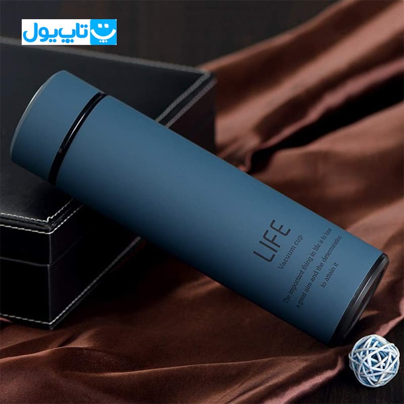 فلاسک استیل لایف Life مدل Vacuum Cup وکیوم استیل ۳۰۴ مات رنگ آبی ظرفیت 500 میلی‌لیتر — تصویر ۱۱
