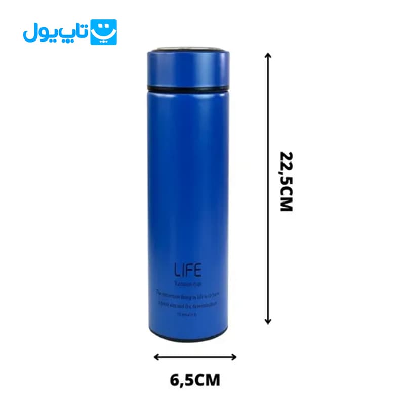 فلاسک استیل لایف Life مدل Vacuum Cup وکیوم استیل ۳۰۴ مات رنگ آبی ظرفیت 500 میلی‌لیتر — تصویر ۱۲