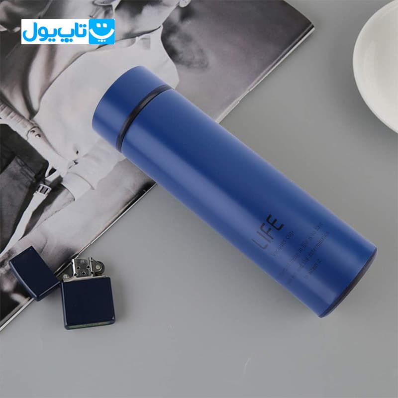 فلاسک استیل لایف Life مدل Vacuum Cup وکیوم استیل ۳۰۴ مات رنگ آبی ظرفیت 500 میلی‌لیتر — تصویر ۶