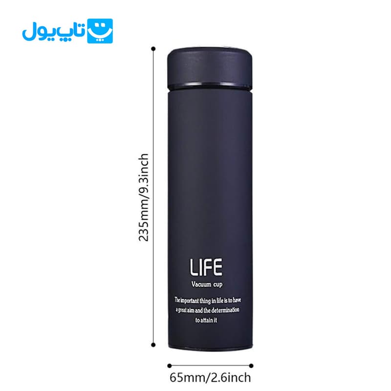فلاسک استیل لایف Life مدل Vacuum Cup وکیوم استیل 304 مات رنگ مشکی ظرفیت 500 میلی‌لیتر — تصویر ۱۱