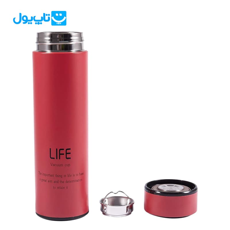فلاسک استیل لایف Life مدل Vacuum Cup وکیوم استیل ۳۰۴ مات رنگ قرمز ظرفیت 500 میلی‌لیتر — تصویر ۵