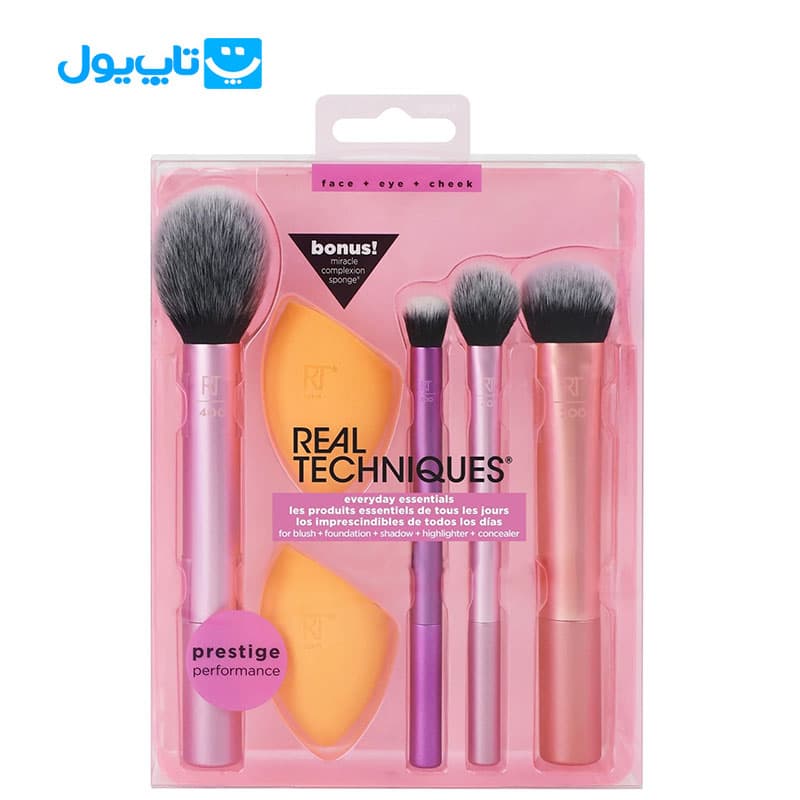 ست براش 5 تکه ریل تکنیک Real techniques با دو پد — تصویر ۲