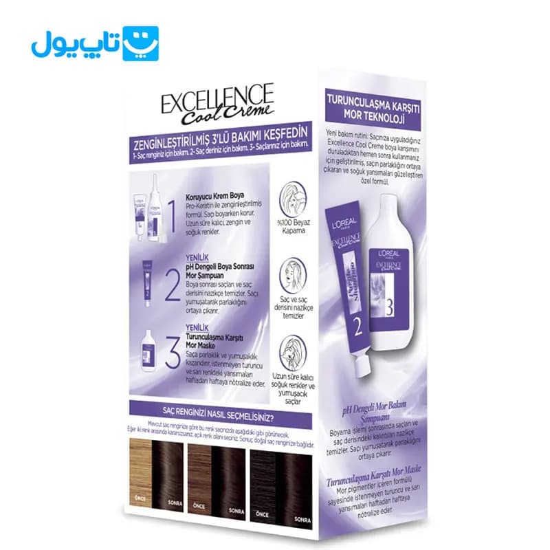 کیت رنگ مو لورآل Loreal مدل Excellence Cool Creme شماره 3.11 قهوه ای دودی تیره اکسترا — تصویر ۱۲