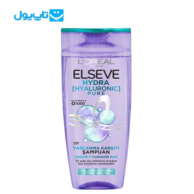 شامپو لورآل loreal مدل Hydra Hyaluronic Pure مخصوص موهای چرب حجم 300 میلی لیتر