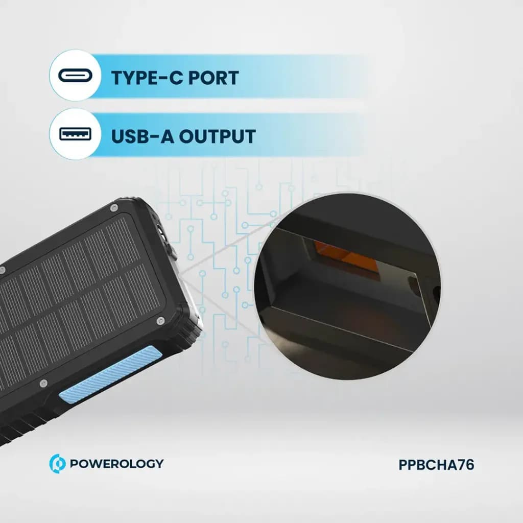 پاوربانک خورشیدی مدل PPBCHA76 ظرفیت 20000 میلی آمپری پاورولوژی Powerology 20000mAh Power Bank — تصویر ۱۱