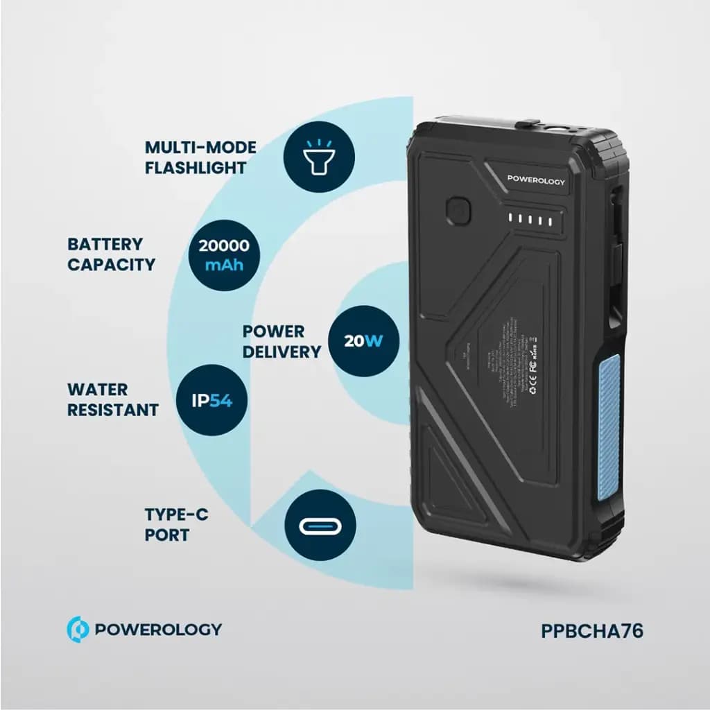پاوربانک خورشیدی مدل PPBCHA76 ظرفیت 20000 میلی آمپری پاورولوژی Powerology 20000mAh Power Bank — تصویر ۳