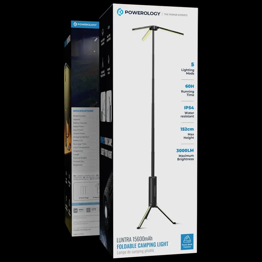 چراغ کمپینگ تاشو پاورولوژی Powerology Luntra 15600mAh Foldable Camping Light — تصویر ۶