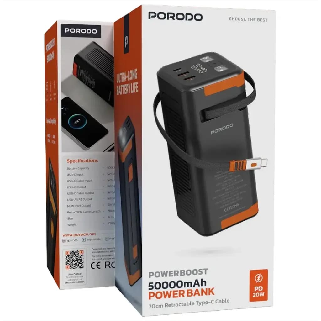 پاوربانک Power Boost ظرفیت 50000 میلی آمپری پرودو Porodo Power Boost 50000mAh Power Bank — تصویر ۹