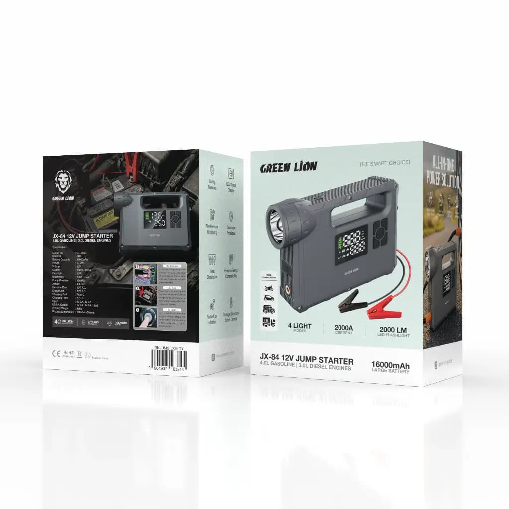 جامپ استارتر JX-84 ظرفیت 16000 میلی آمپری گرین لاین Green Lion JX-84 12V Jump Starter — تصویر ۲
