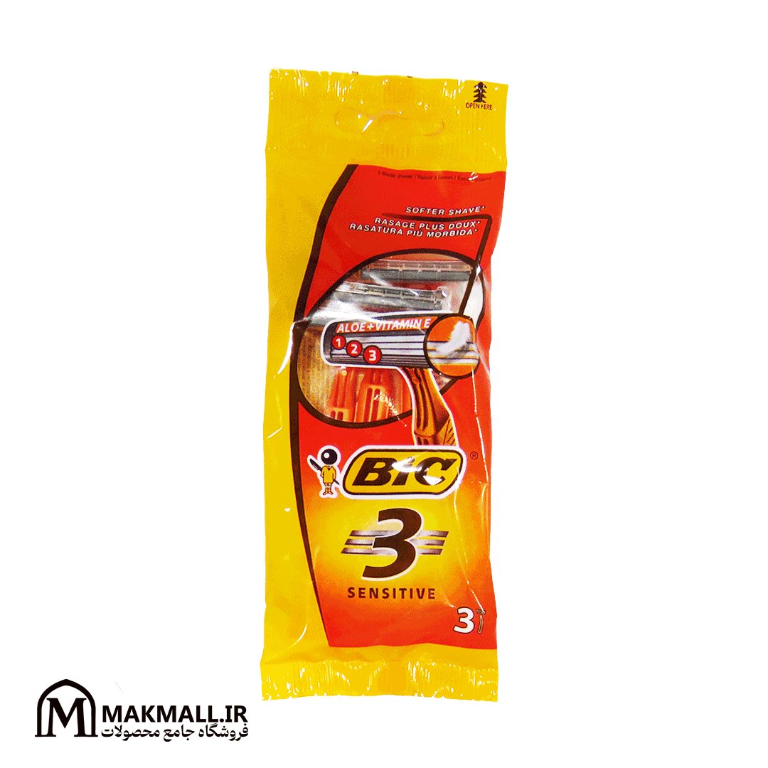 تیغ یکبار مصرف بیک سه لبه سنسیتیو بسته 3 عددی | BIC 3 Sensitive Disposable Razor 3 Pack — تصویر ۳
