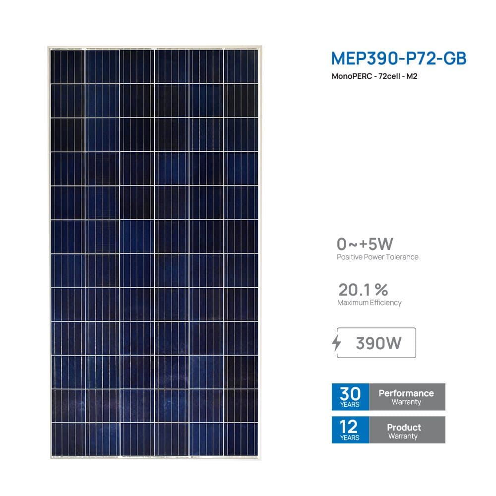 پنل خورشیدی ۳۹۰ وات یک طرفه مونوکریستال مانا انرژی (MEP390-P72-GB)