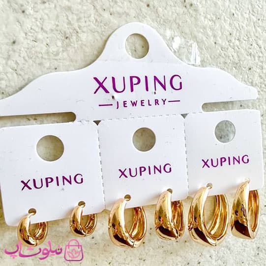 پک گوشواره زنانه ژوپینگ مدل حلقه ای طرح طلا (سه جفت) کد 6991