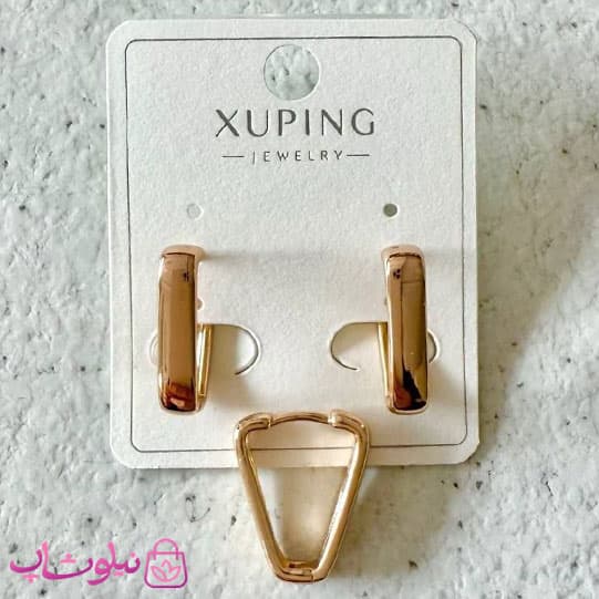 گوشواره زنانه ژوپینگ مدل مستطیل آینه ای طلایی کد 2391 — تصویر ۴