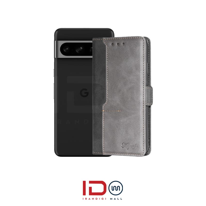 کیف چرمی لاکچری گوشی گوگل مدل Google Pixel 8 Pro رنگ طوسی آبی — تصویر ۲