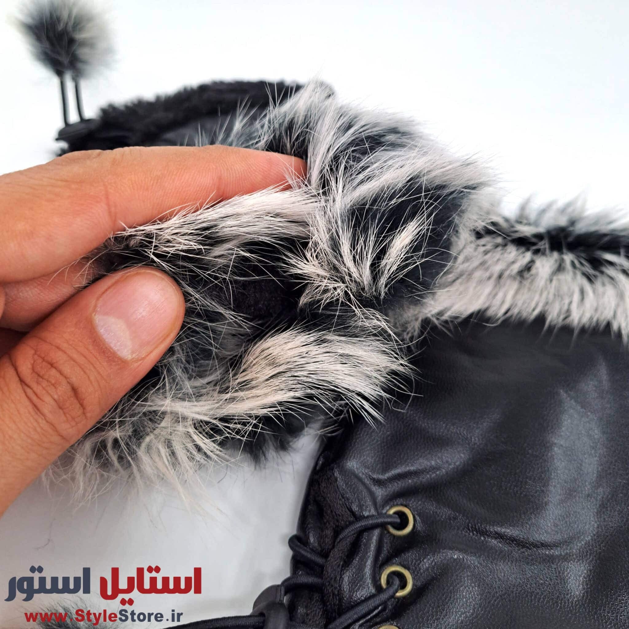 دستکش زنانه نیم انگشتی خز دار کد 1058 رنگ مشکی — تصویر ۱۲