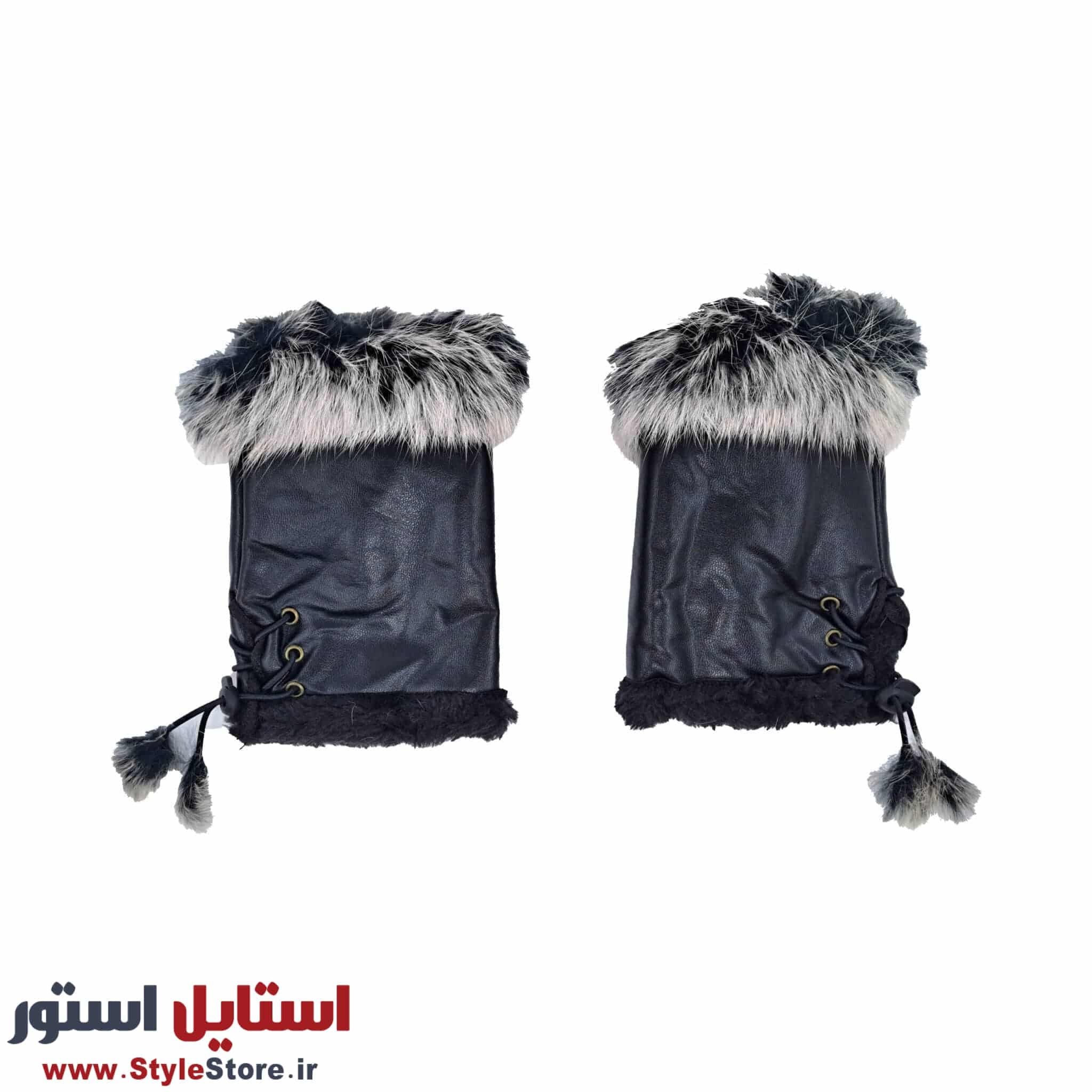 دستکش زنانه نیم انگشتی خز دار کد 1058 رنگ مشکی