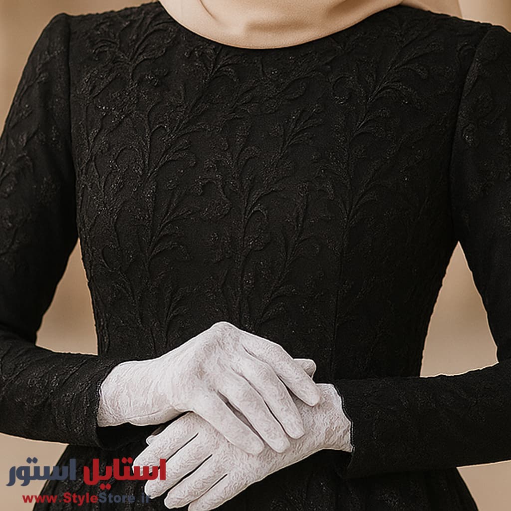 دستکش زنانه سیلکا مدل گیپور کد 1324 رنگ سفید — تصویر ۵