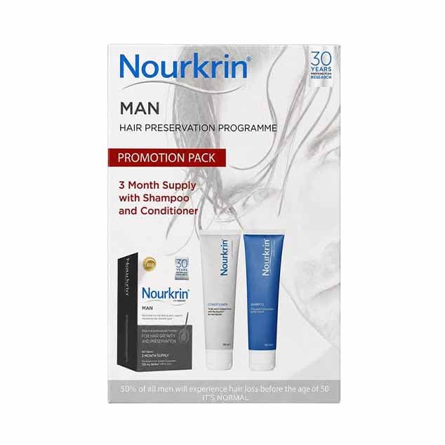 پک شامپو، نرم کننده و قرص نورکرین آقایان – Nourkrin Man Promotion Pack — تصویر ۹