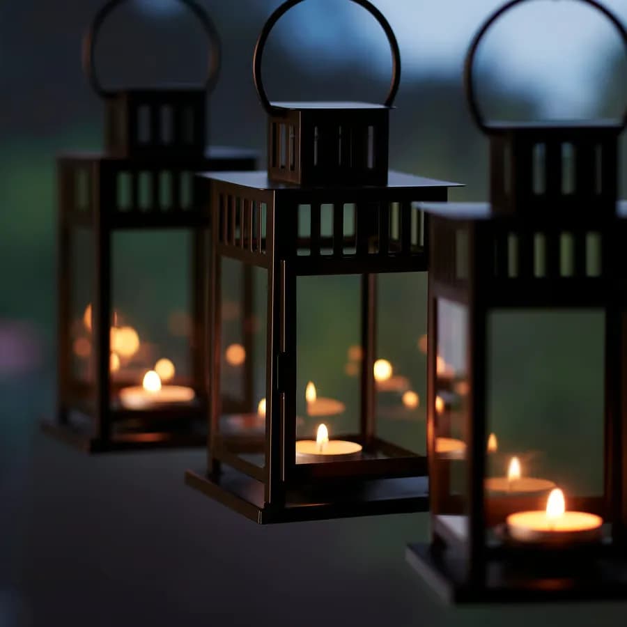 جا شمعی ایکیا مدل BORRBY فانوس مخصوص شمع وارمر، مشکی/ ارتفاع ۲۰ سانتیمتر — تصویر ۵