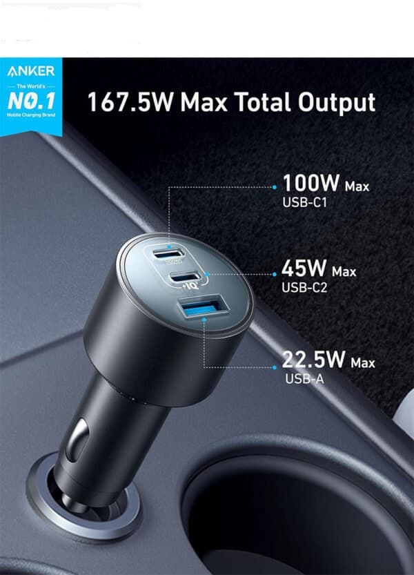 شارژر فندکی انکر Anker USB-C Car Charger 167.5W Compact 3-Port مدل A2737