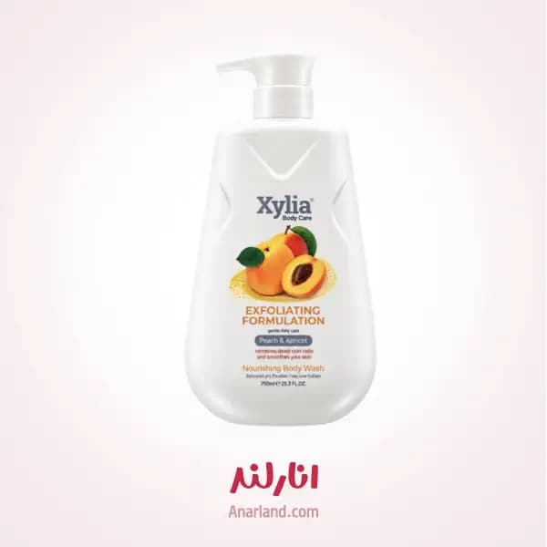 شامپو بدن زیلیا (اکسیلیا) Xylia مدل Exfiating با رایحه هلو و زردآلو مناسب برای انواع پوست حجم 750 میلی لیتر — تصویر ۴