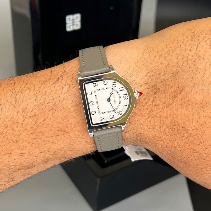 ساعت ست کارتیر کلوش سیلور بند چرمی طوسی Cartier Cloche — تصویر ۲