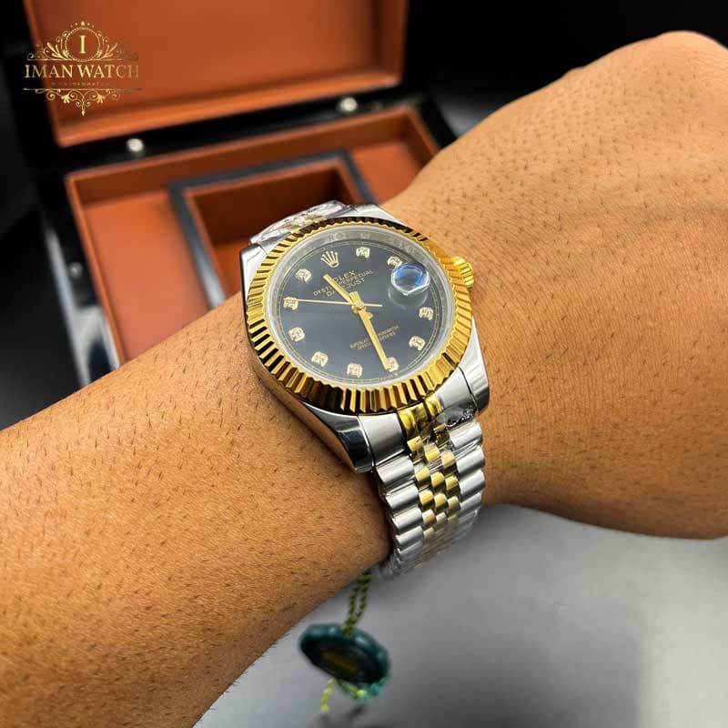 ساعت مچی رولکس دیت جاست اتومات مردانه دو رنگ صفحه مشکی ROLEX Date-Just 3234w — تصویر ۸