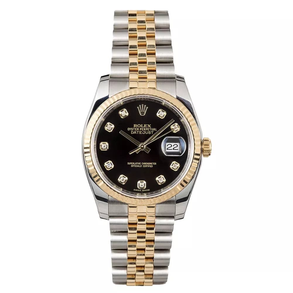 ساعت مچی رولکس دیت جاست اتومات مردانه دو رنگ صفحه مشکی ROLEX Date-Just 3234w